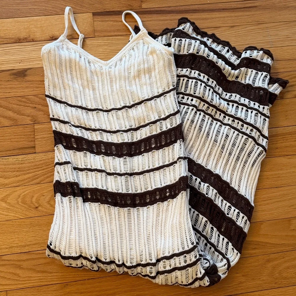 Abercrombie Crochet Style Maxi Dress Brown and White Large NWOT - Picture 2 of 5